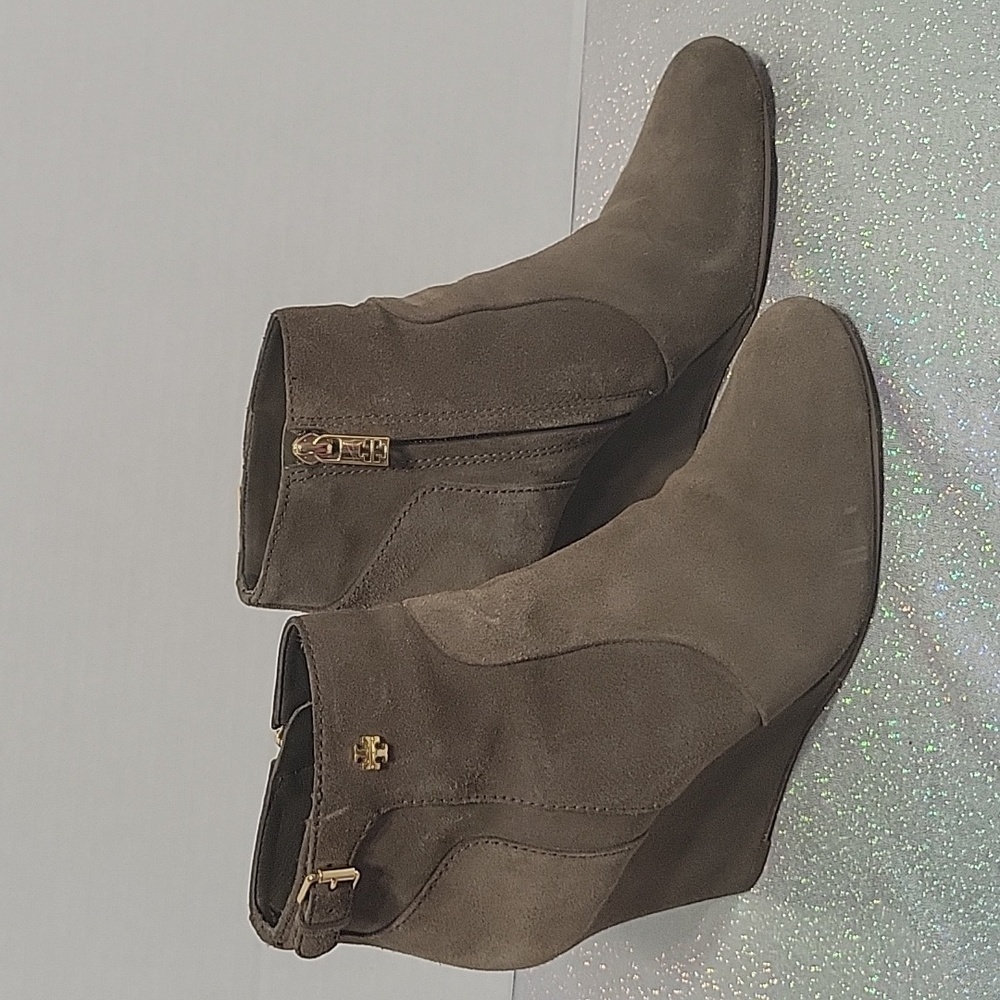 Tory Burch Brown Suede 'Milan' Booties Wedge Heel Boots SZ: 8.5